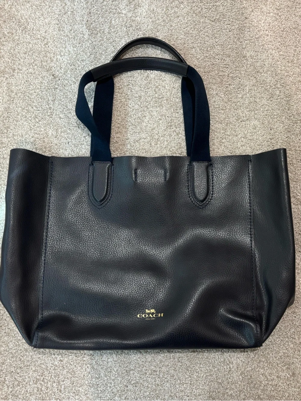 Coach Black Pebbled Leather Carryall Tote with Gold Logo